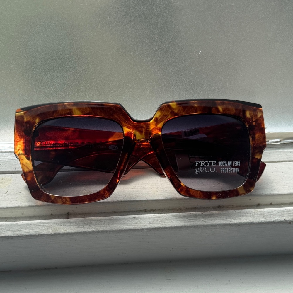 Frye Tortoiseshell Square Sunglasses - Amber Brown Frame with Dark Brown Lenses